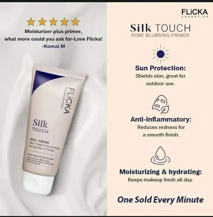 Original 100% Flicka Professional Silk Touch Milk Cream Moisturizer & Primer | Hydrating Face Cream for Smooth & Glowing Skin